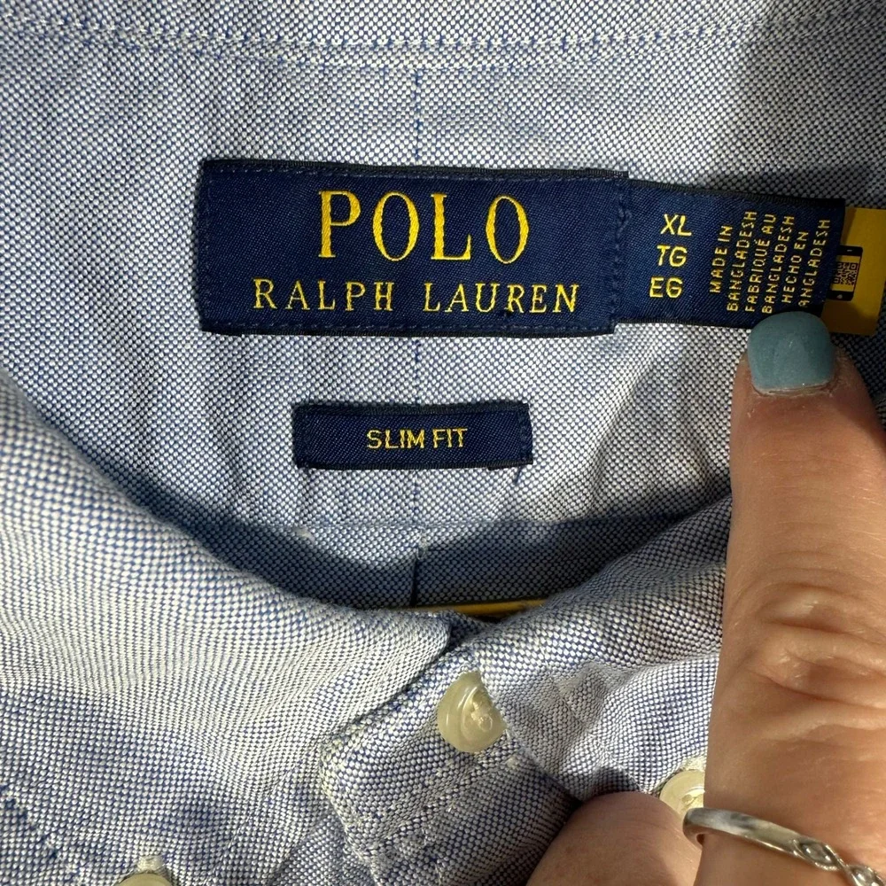 Polo Ralph Lauren Mens XL Slim Fit Light Blue Oxford Button Down Shirt LS